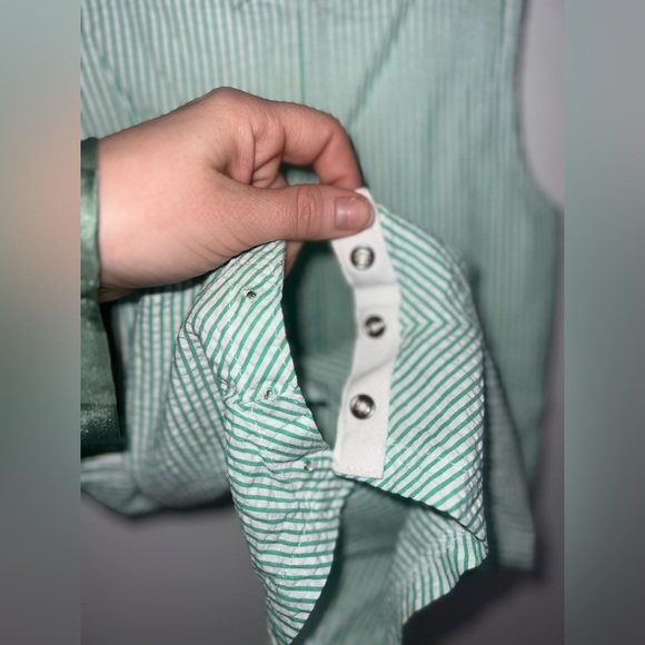 Vintage Green Striped Baby Romper with Frog Patch - Picture 9 of 9